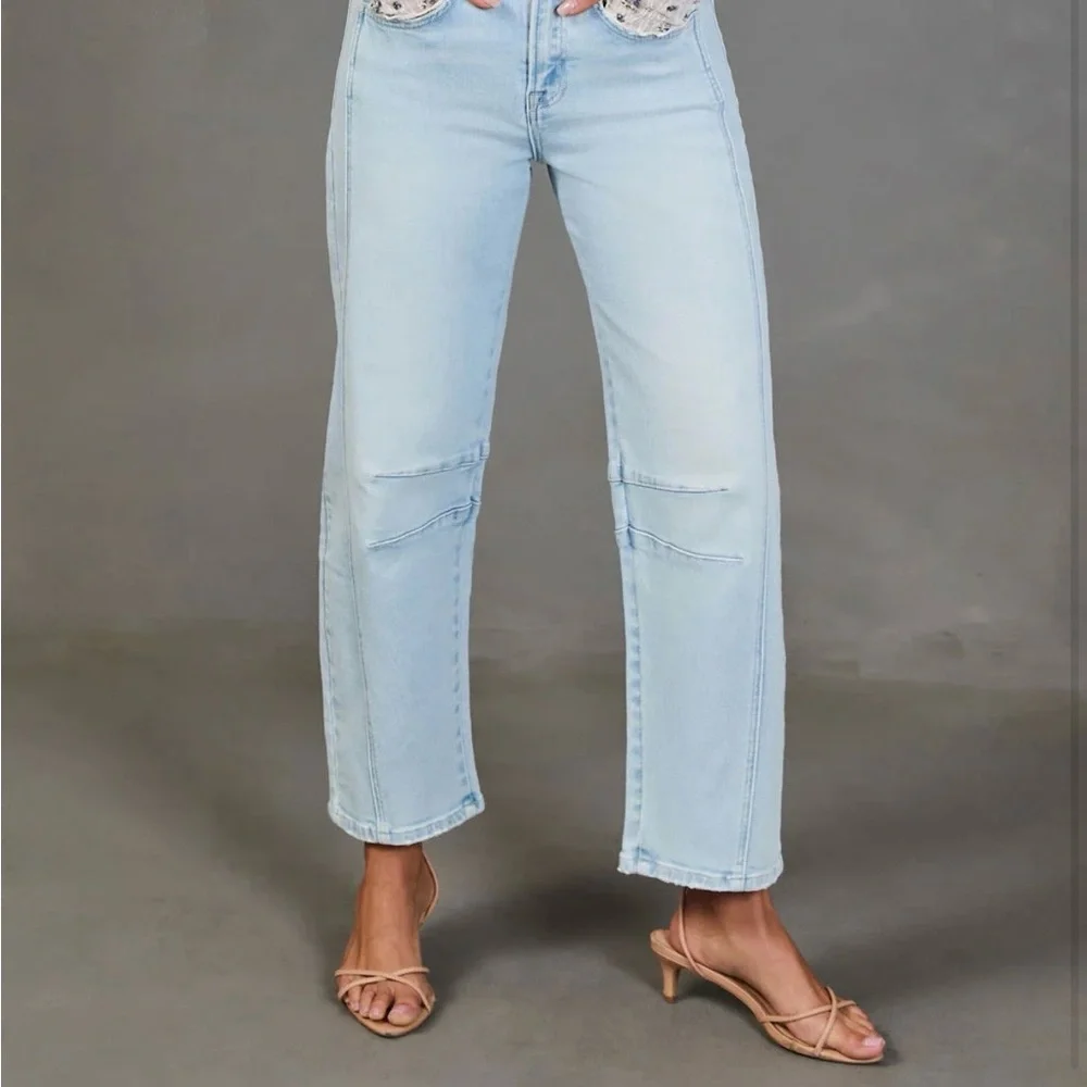 High Rise Barrel Light Blue Women's Jeans - Picture 2 of 5